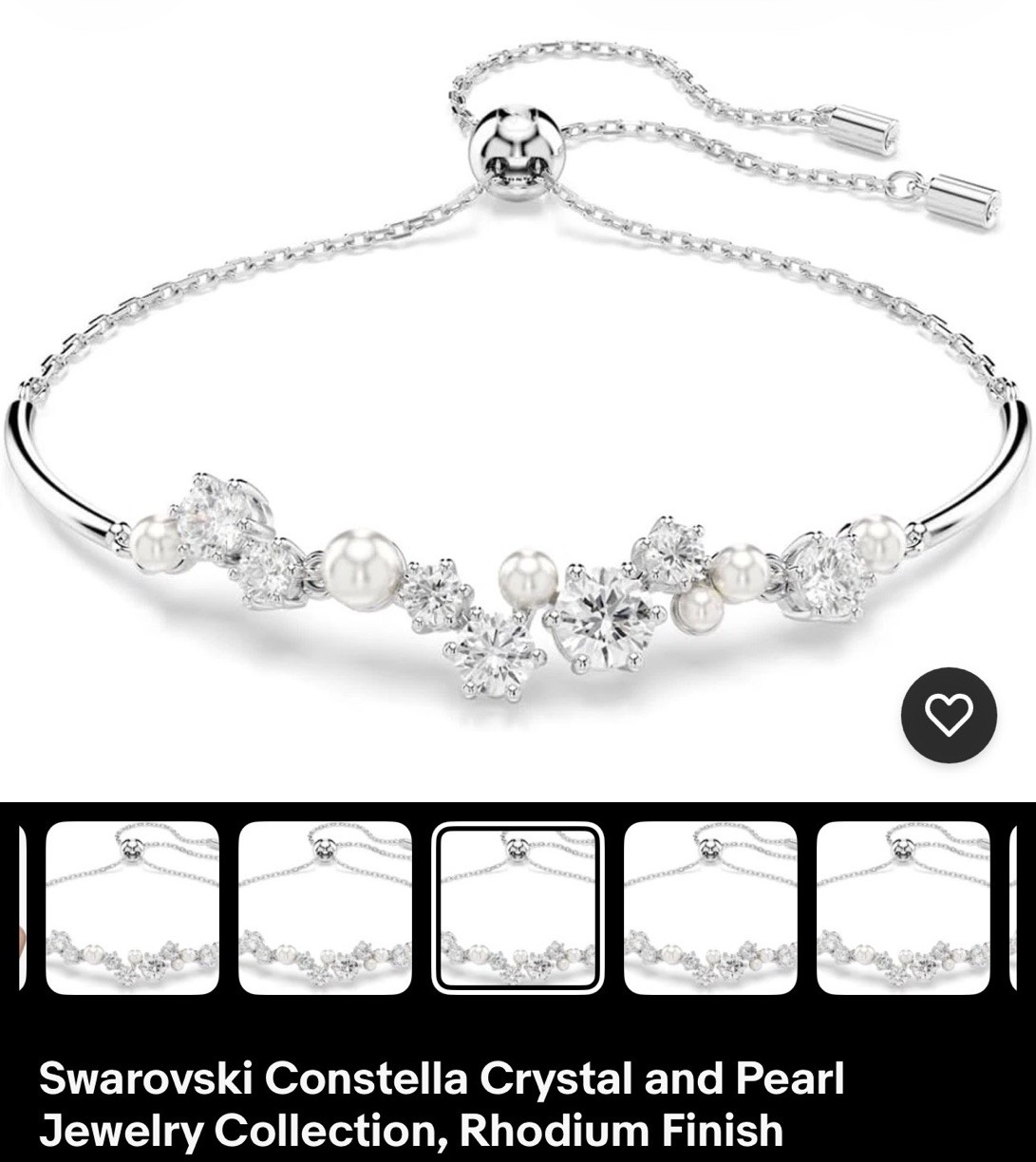 Swarovski Constella Crystal & Pearl Rhodium Plated Adjustable Slide Bracelet