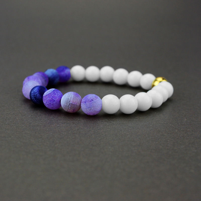 6 Color Unisex Handmade Natural 8mm Round Agate Gemstone Beads Stretch Bracelet