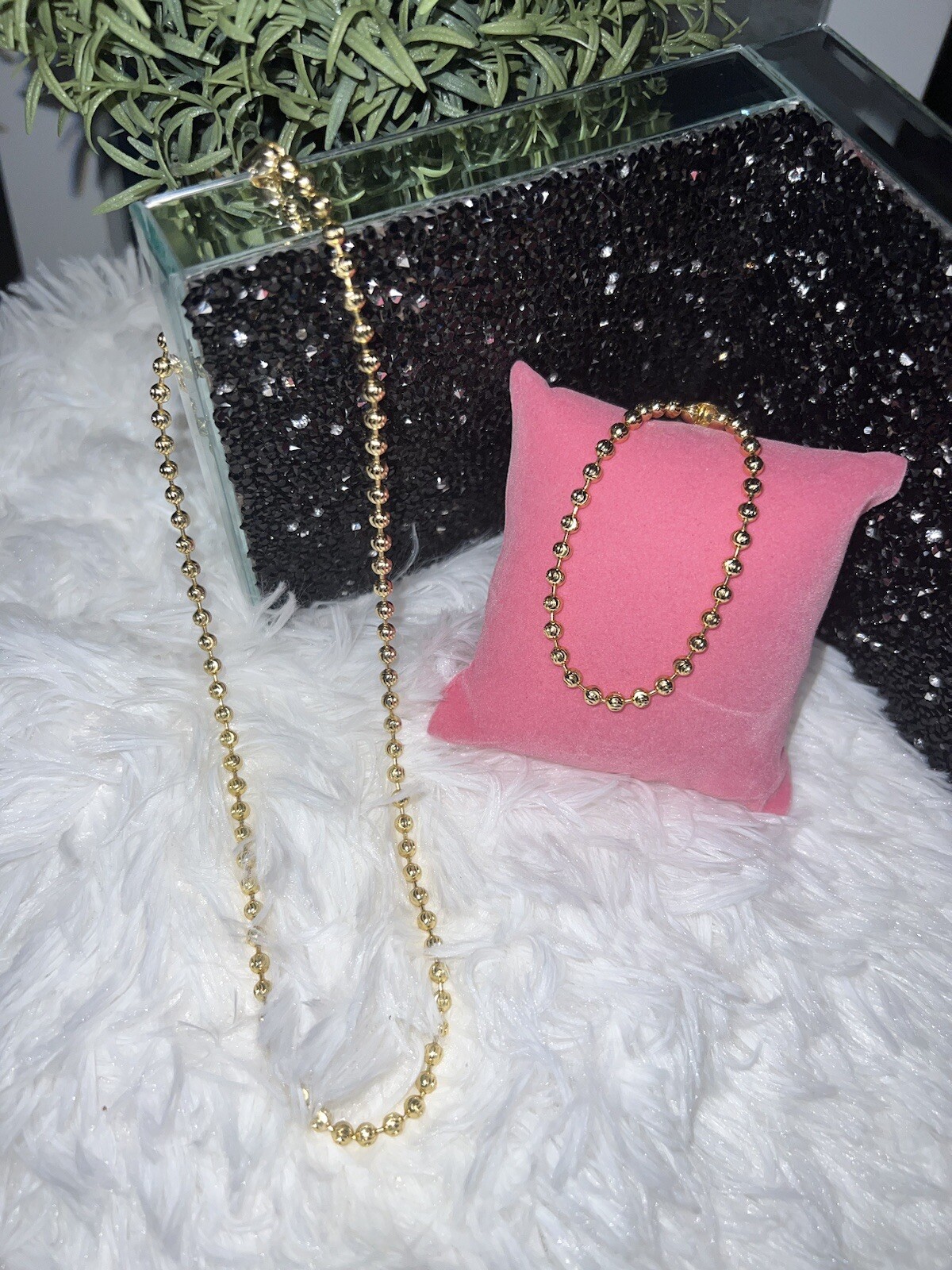 set de cadena y pulsera En Balines Dorado para Mujer