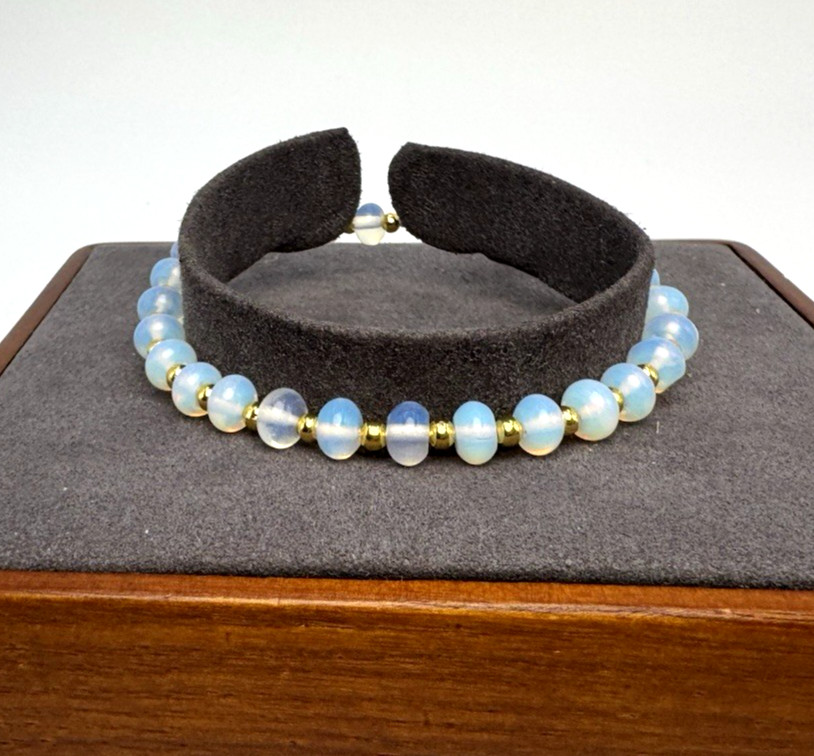 Luminous Opalite Rondelle Beaded Bracelet 20.00ctw Goldtone 7-9″ Adjustable Gift