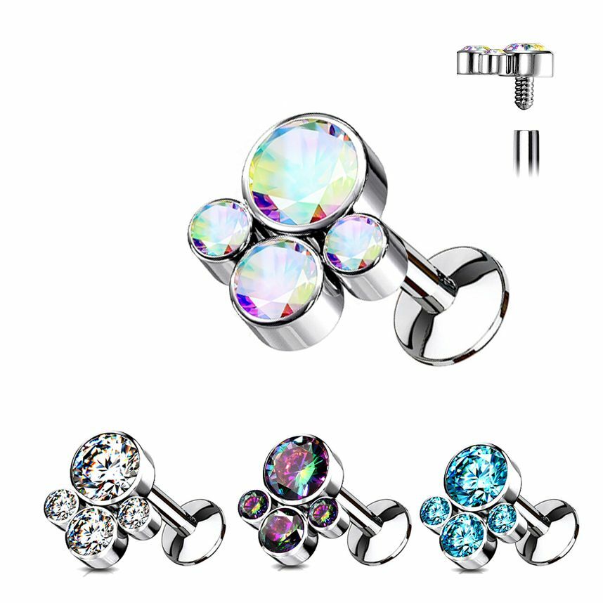 16G 1/4″ 6mm TITANIUM PAW CZ INTERNALLY THREADED LABRET RING EAR STUD flatback