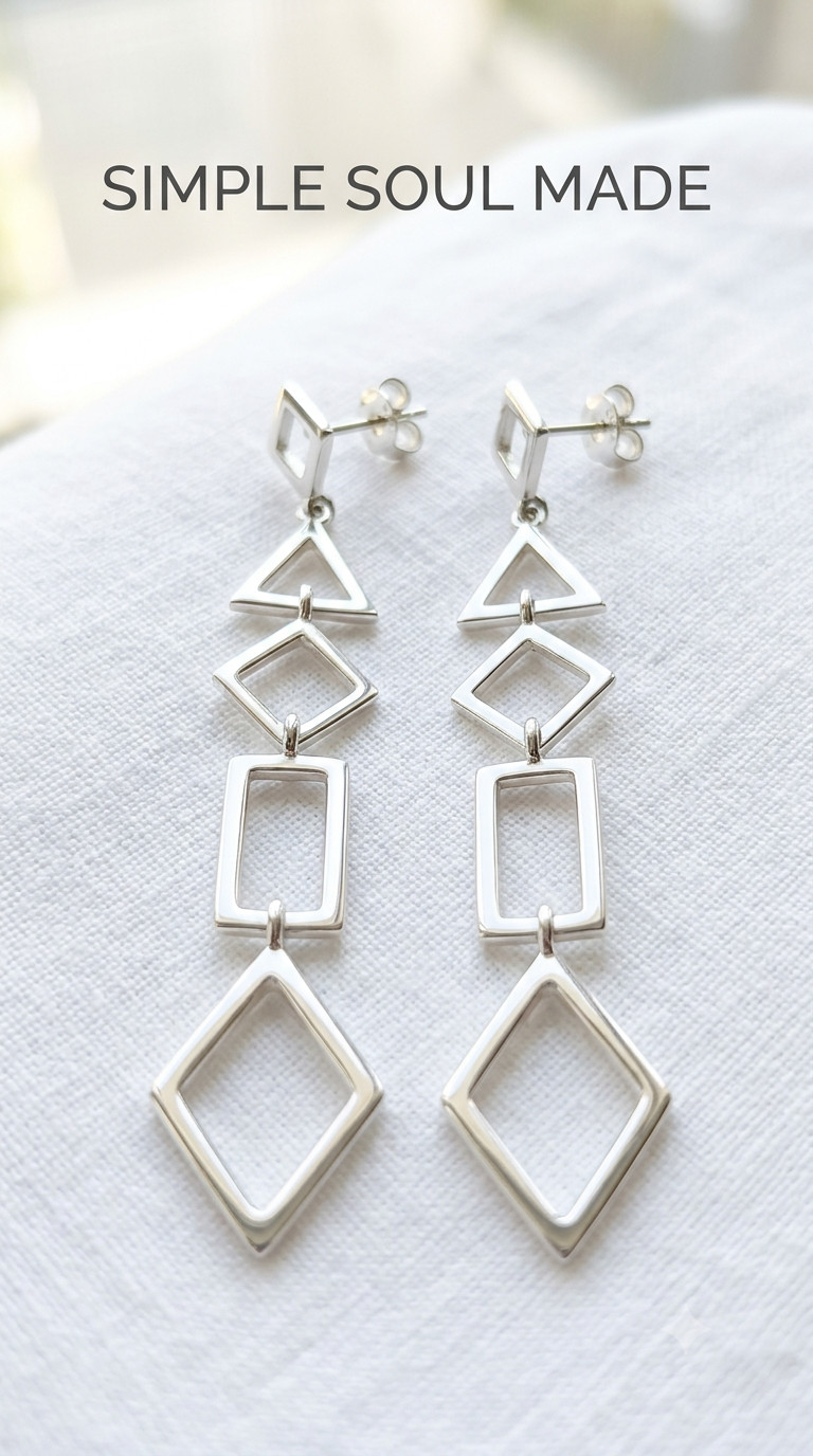 925 Sterling Silver Long Geometric Drop Earrings Statement Dangle Screw Back