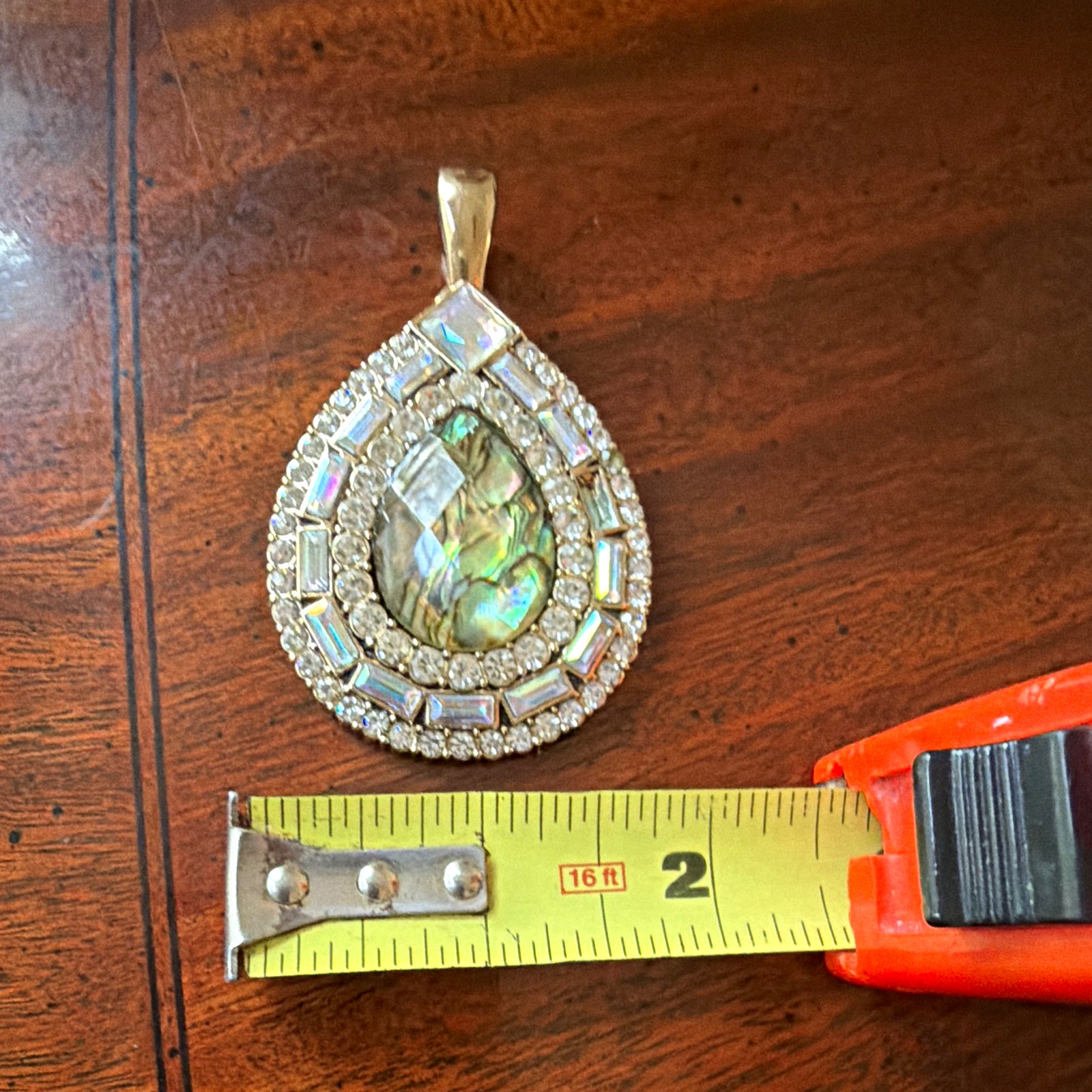 925 Sterling Silver Gold Tone Teardrop Shell Pendant Multicolor Stone