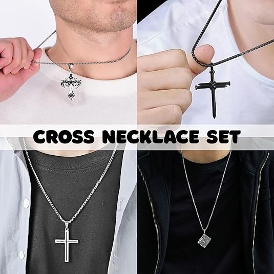 Collar con colgante de cruz de plata para hombre y mujer cadena acero inoxidable