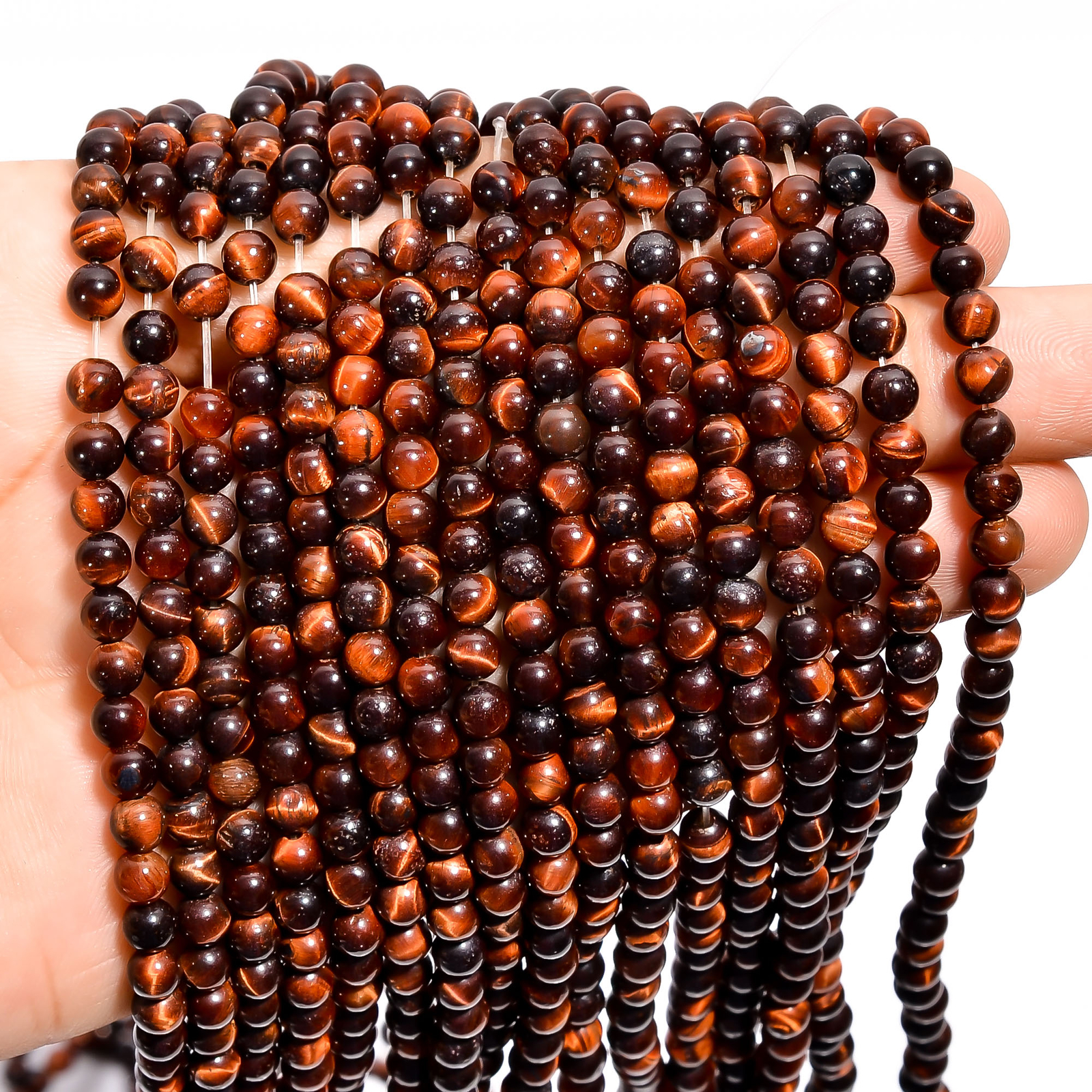 Natural Red Tiger Eye Gemstone Round Shape Smooth Beads 4X4.5mm Strand 15″ EB592