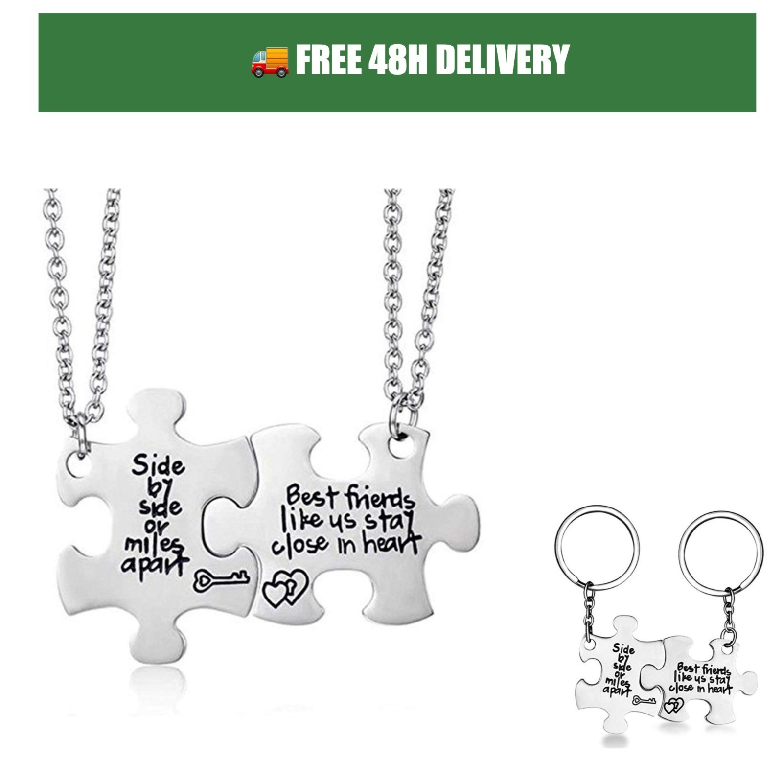 Best Friends Friendship Necklace Set Puzzle Heart Stainless Steel Charm