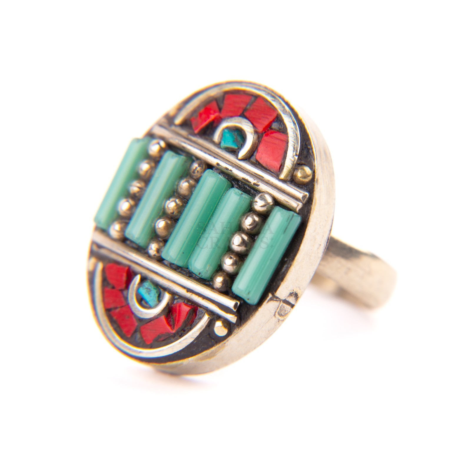 Tibetan Ring, Turquoise Red Coral, Beads Tibetan Ring, Handmade Nepali Jewelry
