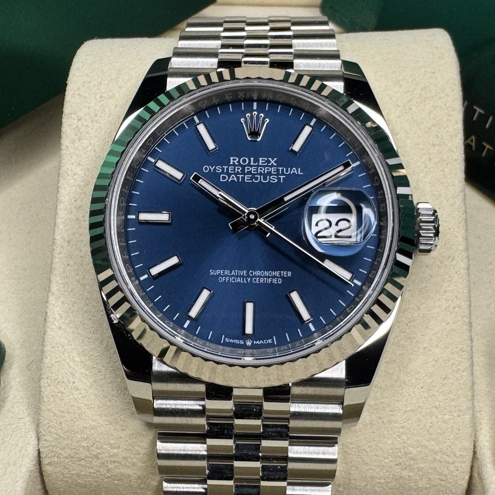 2026 Brand NEW Rolex Datejust 36 126234 Blue Dial 18k Gold Bezel Steel Box Paper