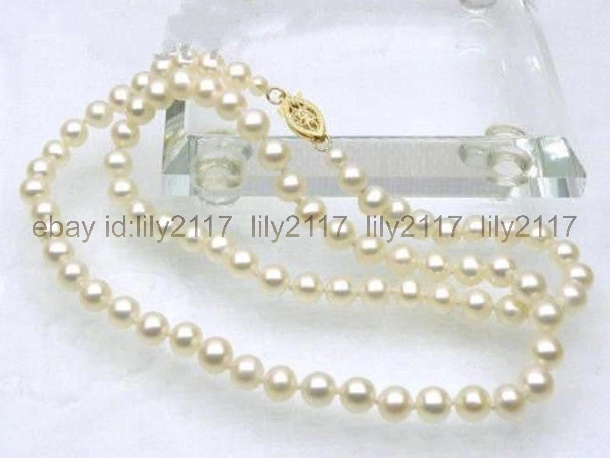 5-6mm Genuine Natural Round White Akoya Pearl Necklace 14-36 inch 14k Gold Clasp