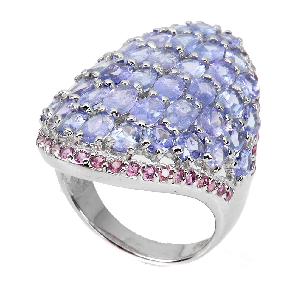925 Sterling Silver Ring Oval Tanzanite Rhodolite Natural Gemstone Jewelry Size