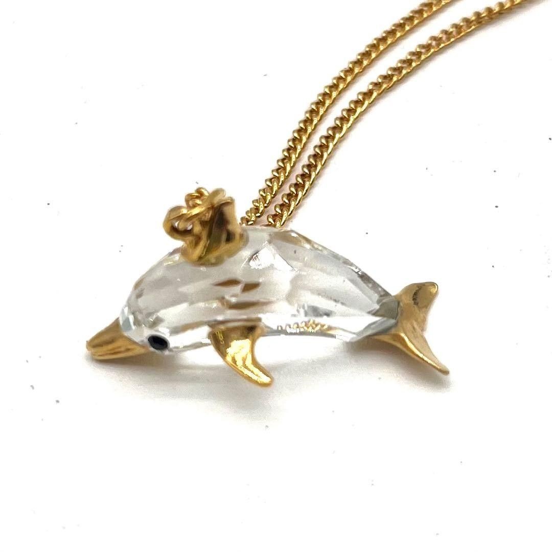 Swarovski Crystal Dolphin Pendant Necklace Gold Tone Animal Theme Chain Jewelry