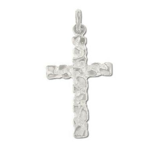 925 Sterling Silver Nugget Cross 1-1/4″ Pendant