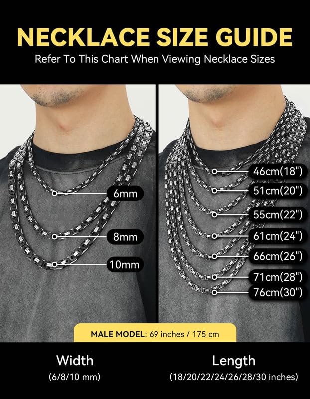 Black Flat Byzantine Chain 8mm 20 inch Stainless Steel Necklace Accessories f…