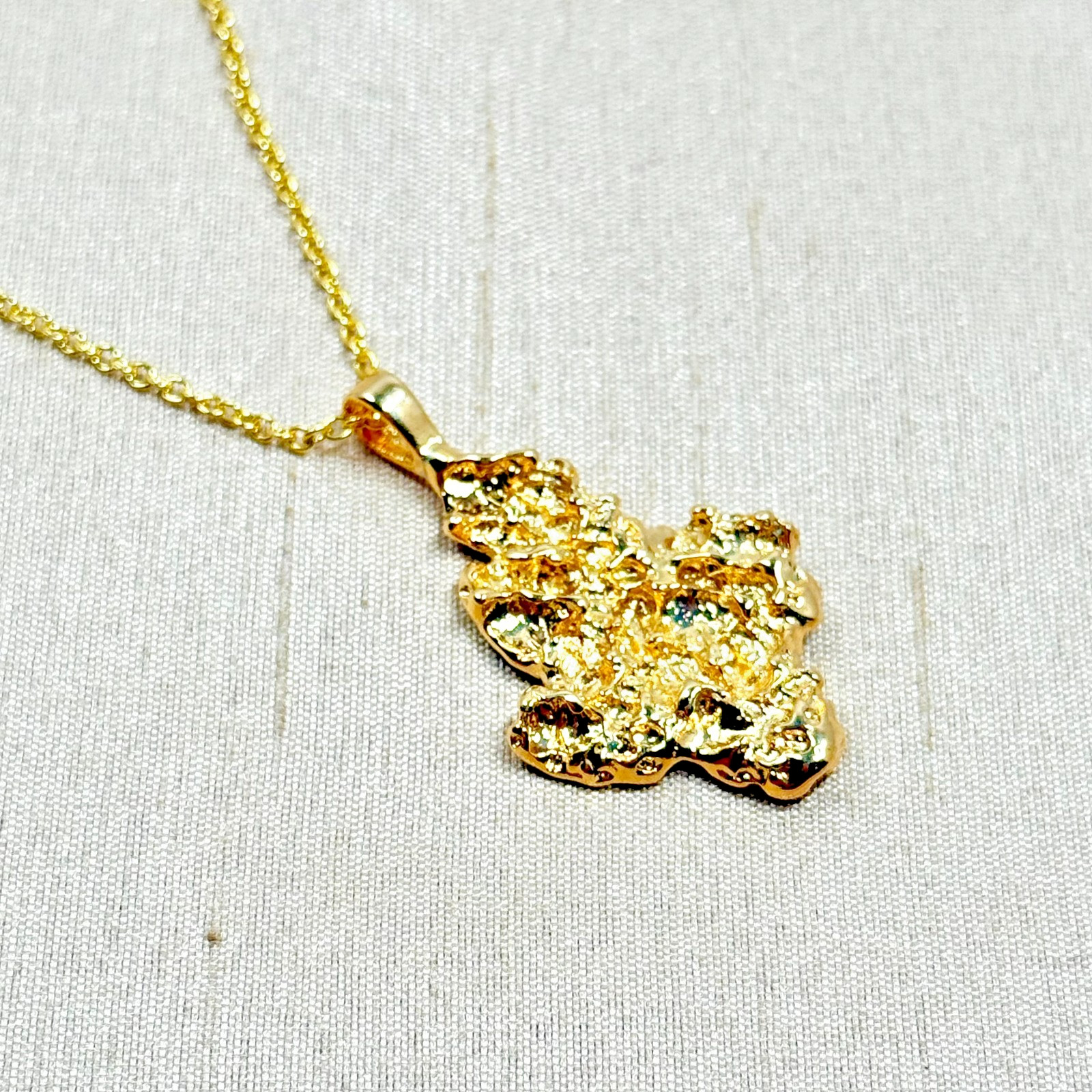 Gold Plated Nugget Pendant on Chain – Classic Bling Hip Hop Necklace – 18 in