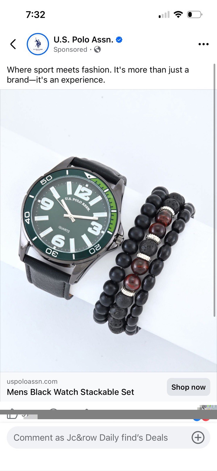 Us Polo Assn. Mens Watch Stackable Black Strap
