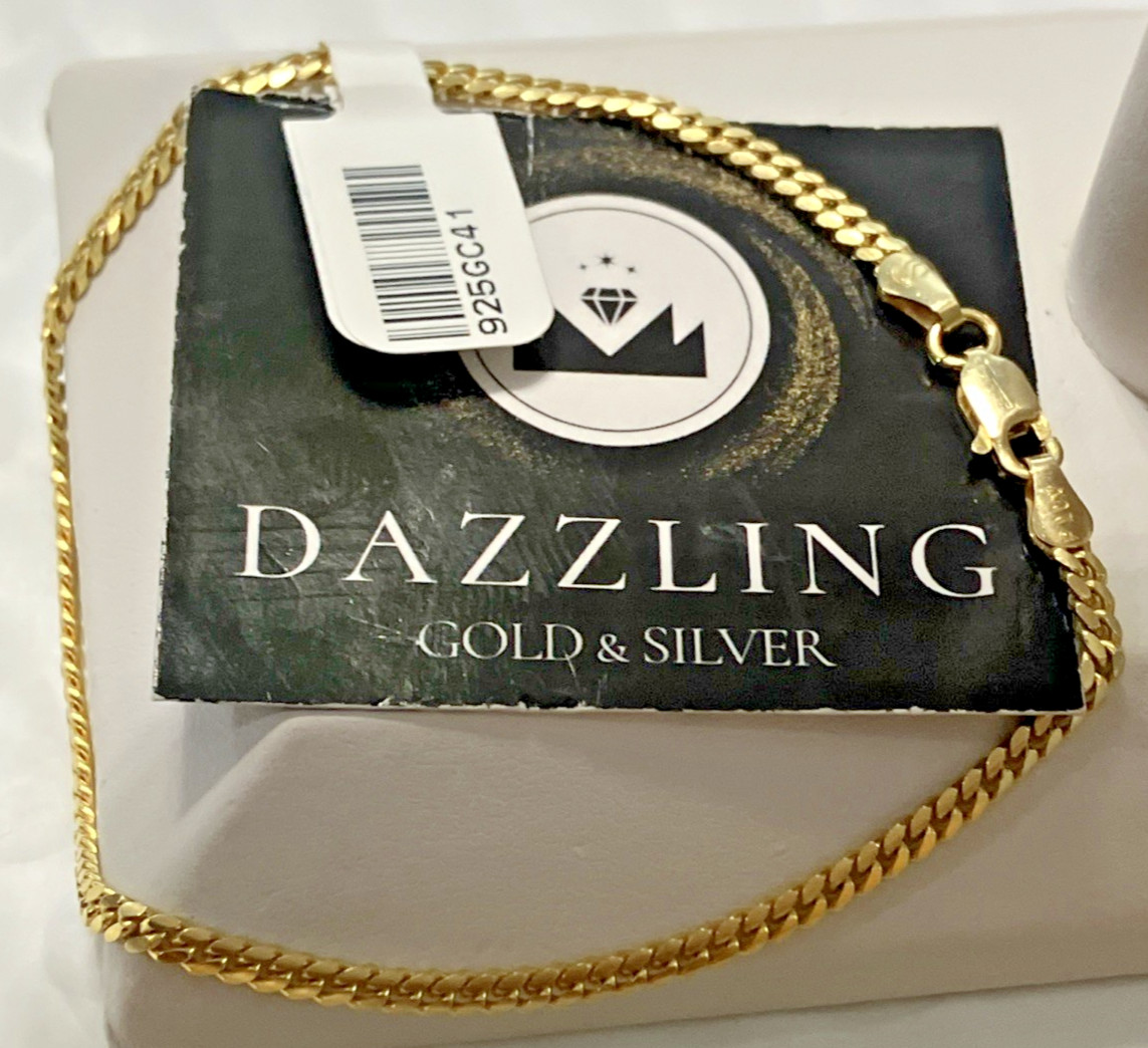 925 Sterling Silver Italy Solid Cuban Bracelet Gold-Tone 4grams 2.7mm 8.25” New