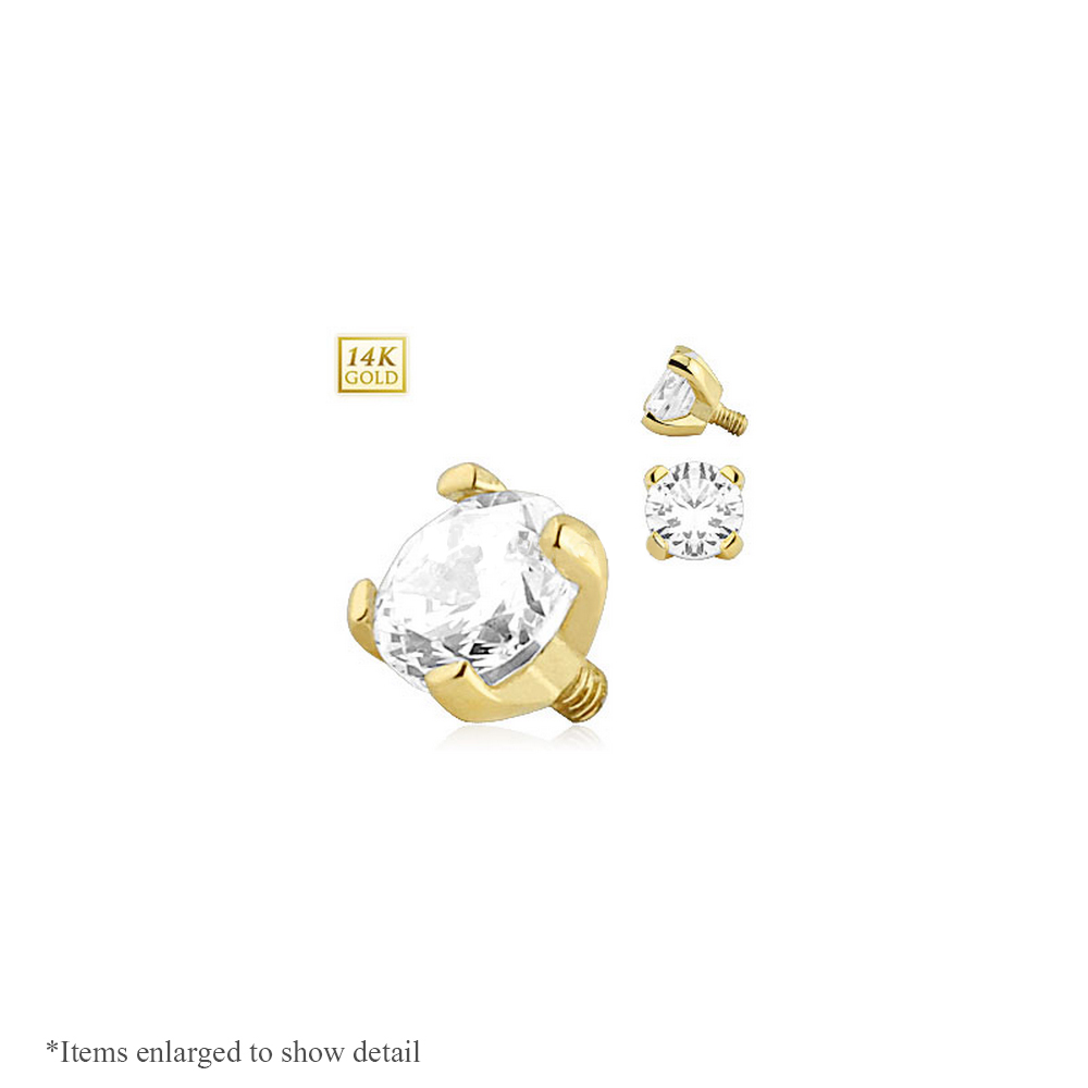 14K Yellow Gold 14G Dermal Anchor Top Round Prong Set Gem Internally Threaded