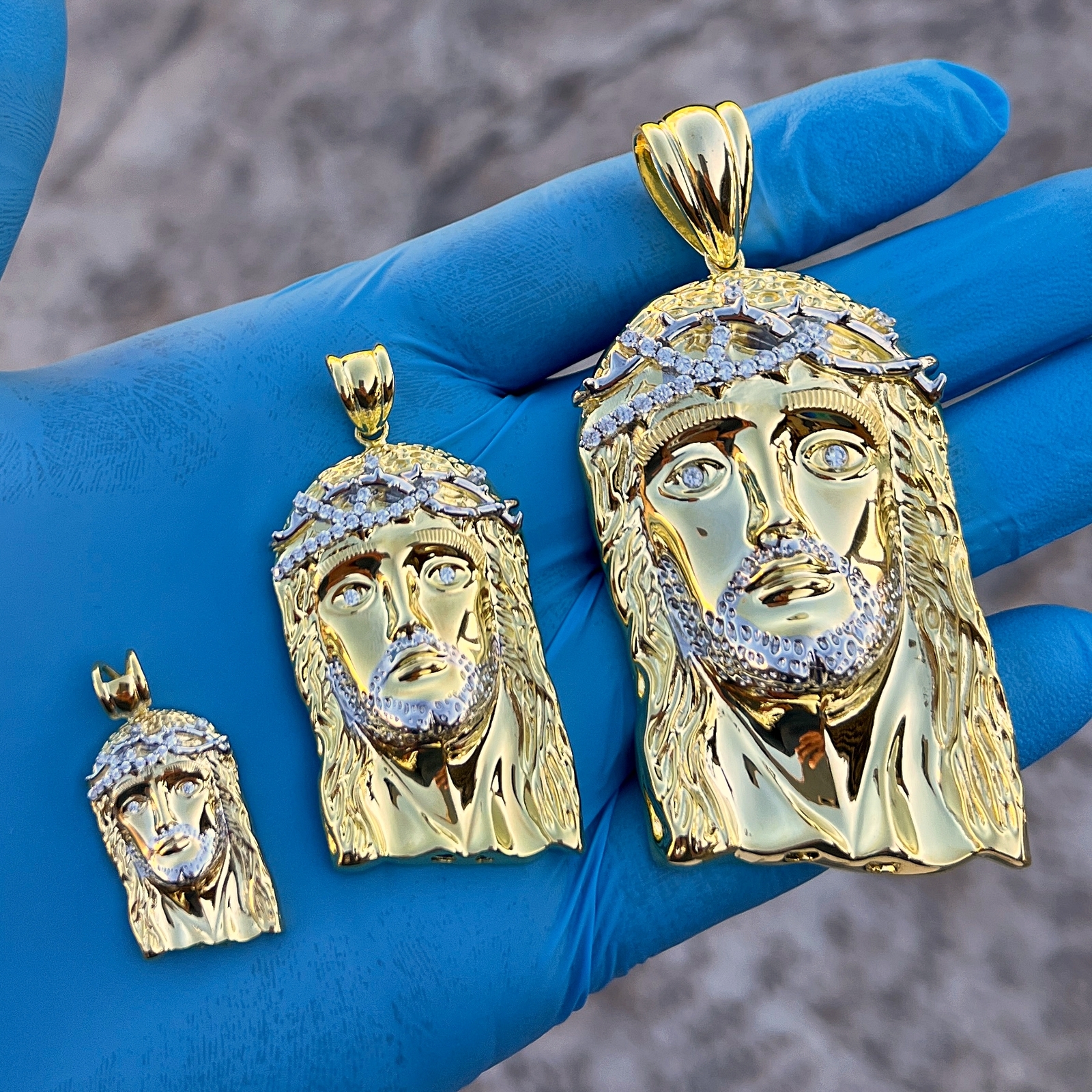 14K Gold Plated 925 Sterling Silver Jesus Head Pendant CZ Crown of Thorns 2-Tone