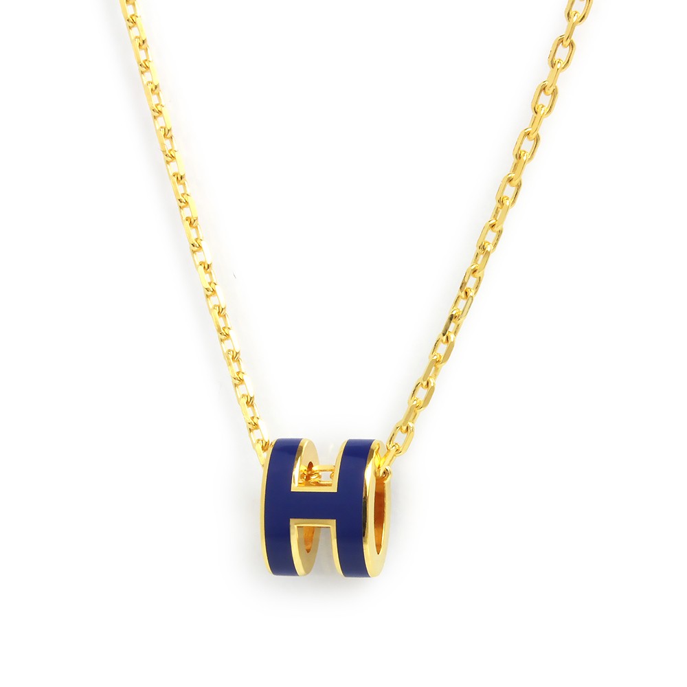 HERMES Pop H Mini Pop H lacquered metal, Bleu Fonce Pendant / Necklace
