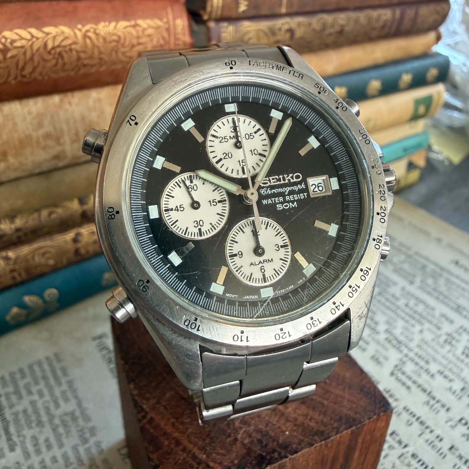 Vintage Seiko 7T32-7F80 Reverse Panda Chronograph Alarm SDWE01P1 Quartz 1991