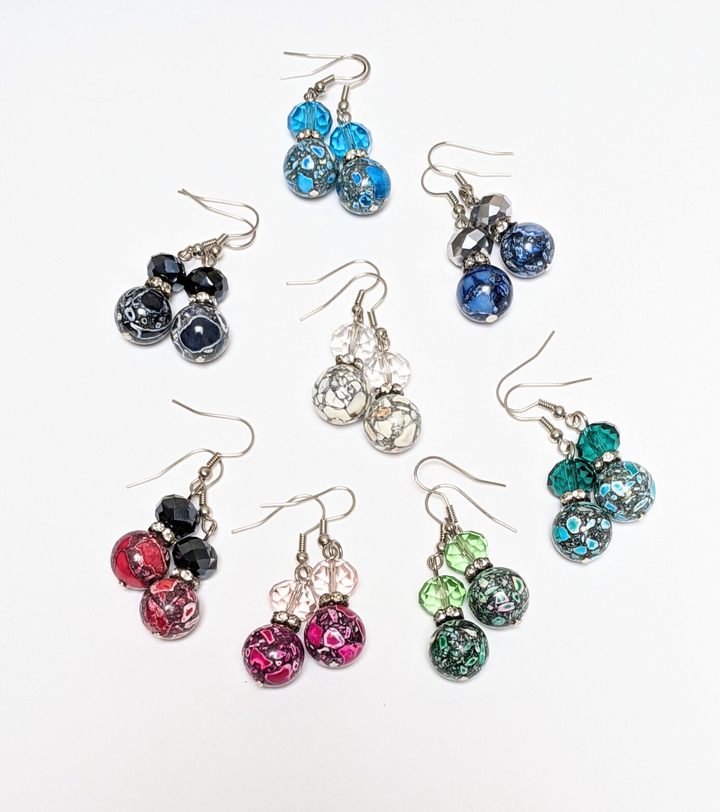 Beaded Stone Earrings Dangle 6 pairs Multi Color Handmade Crystal Daily Wear