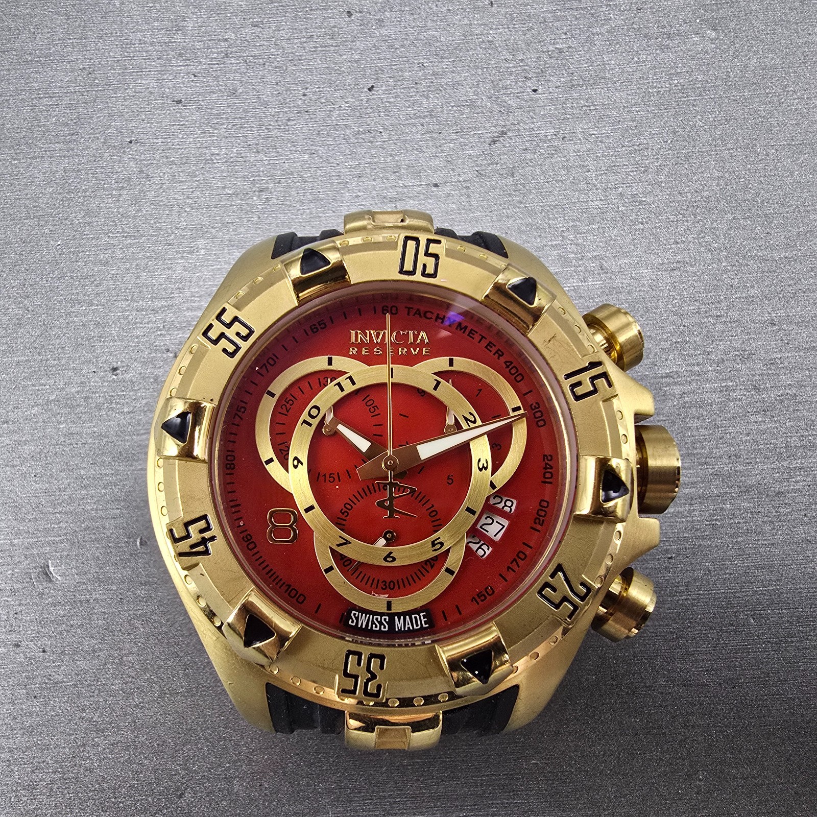 Invicta Reserve Chronograph Dive Watch Men 52mm Red Dial Gold Tone 6972 New Batt