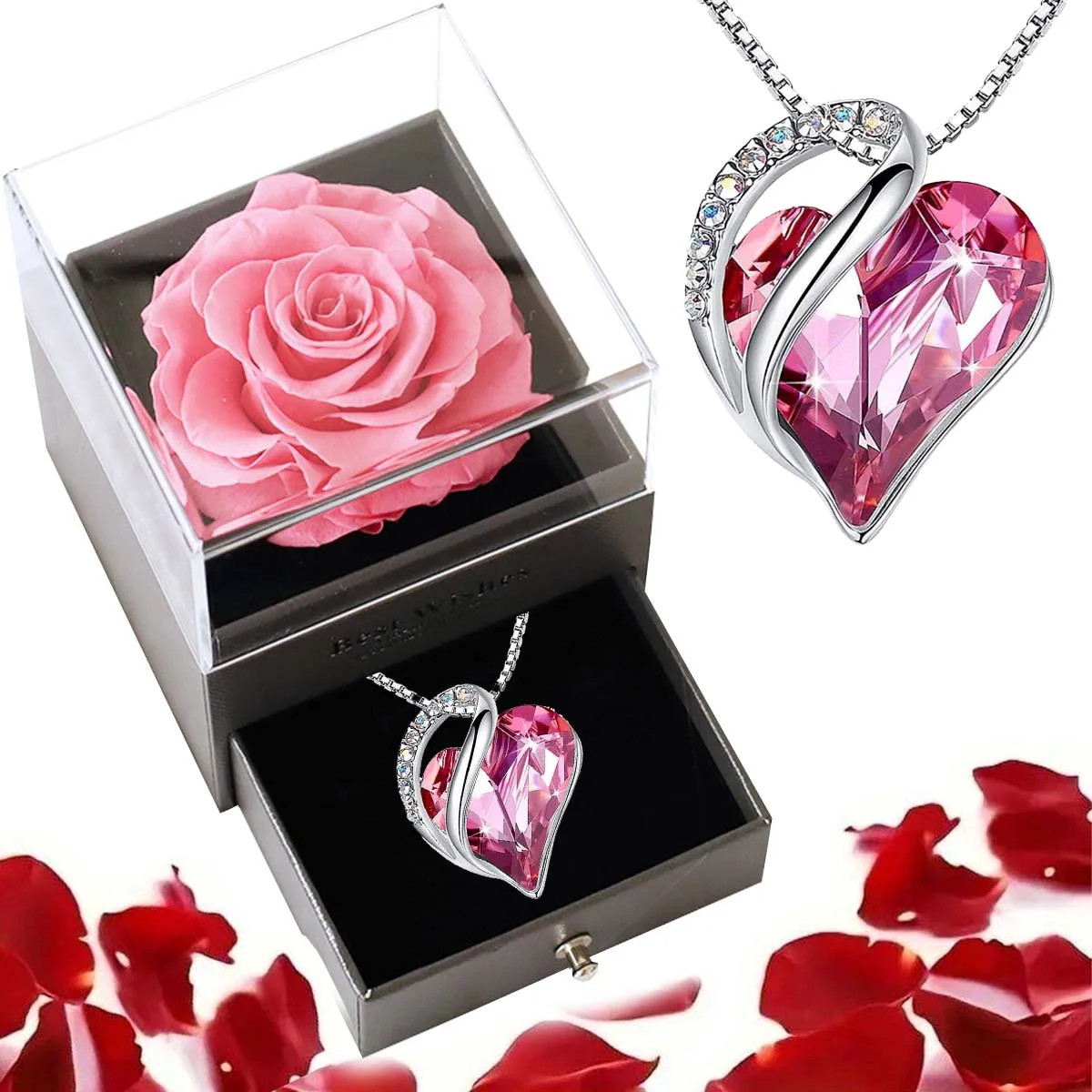 Ocean Heart Necklace Eternal Rose Gift Box Valentine’s Day Gift for Women