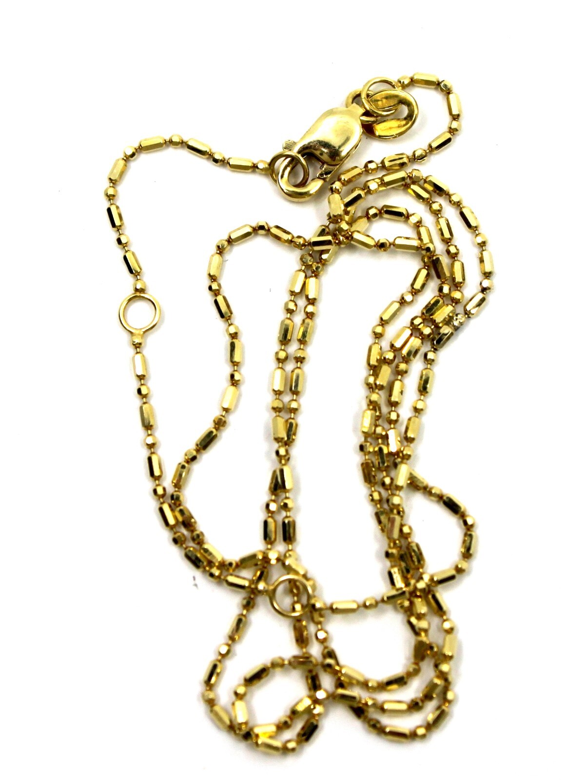 14K Solid Yellow Gold Bead Station Chain Necklace 16-18″ Dainty Adjustable Lobst