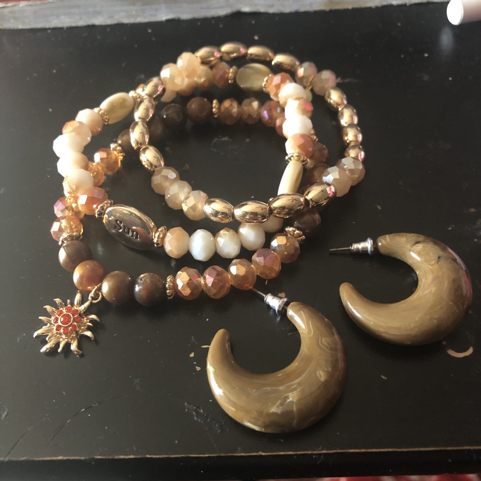 Sun Celestial Charm Bracelets 3 fits up to size 8 and 1 1/2 inch Hoop earrings
