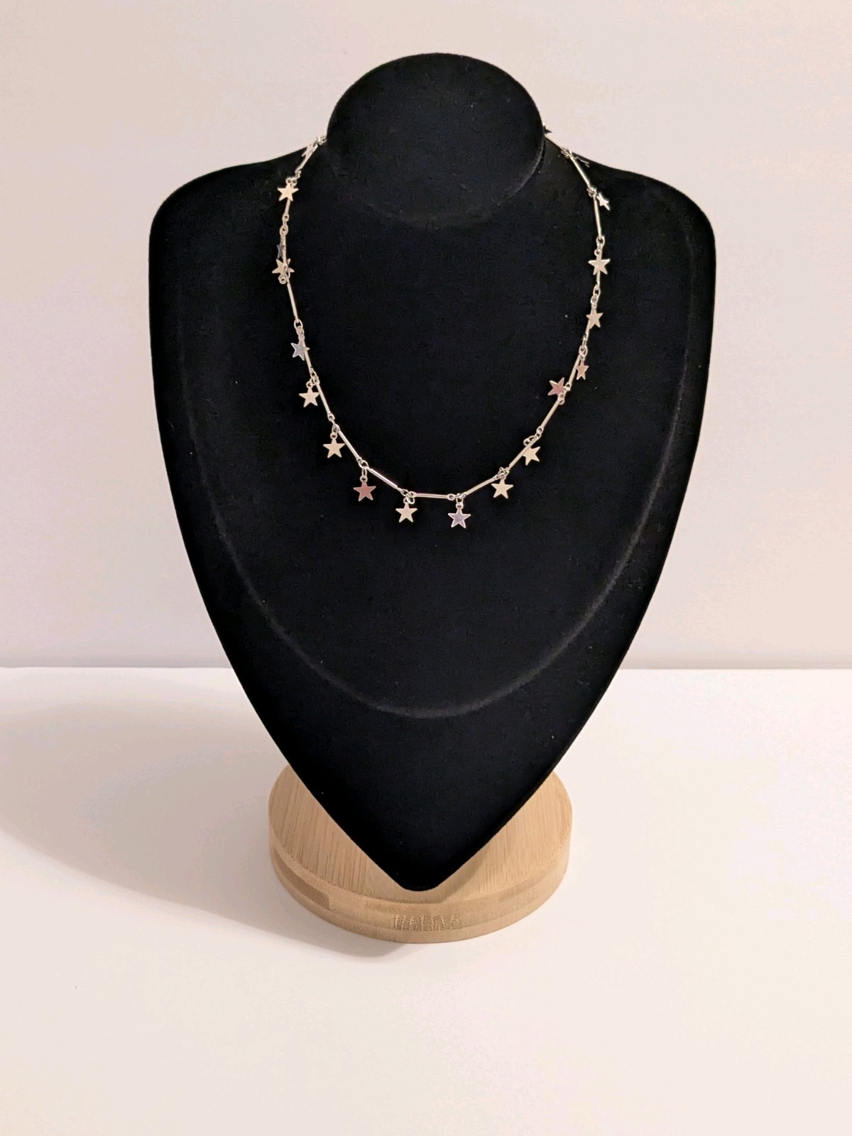 Silver Tone Celestial Stationed Star Pendants Fashion Necklace. 14″. Dainty.