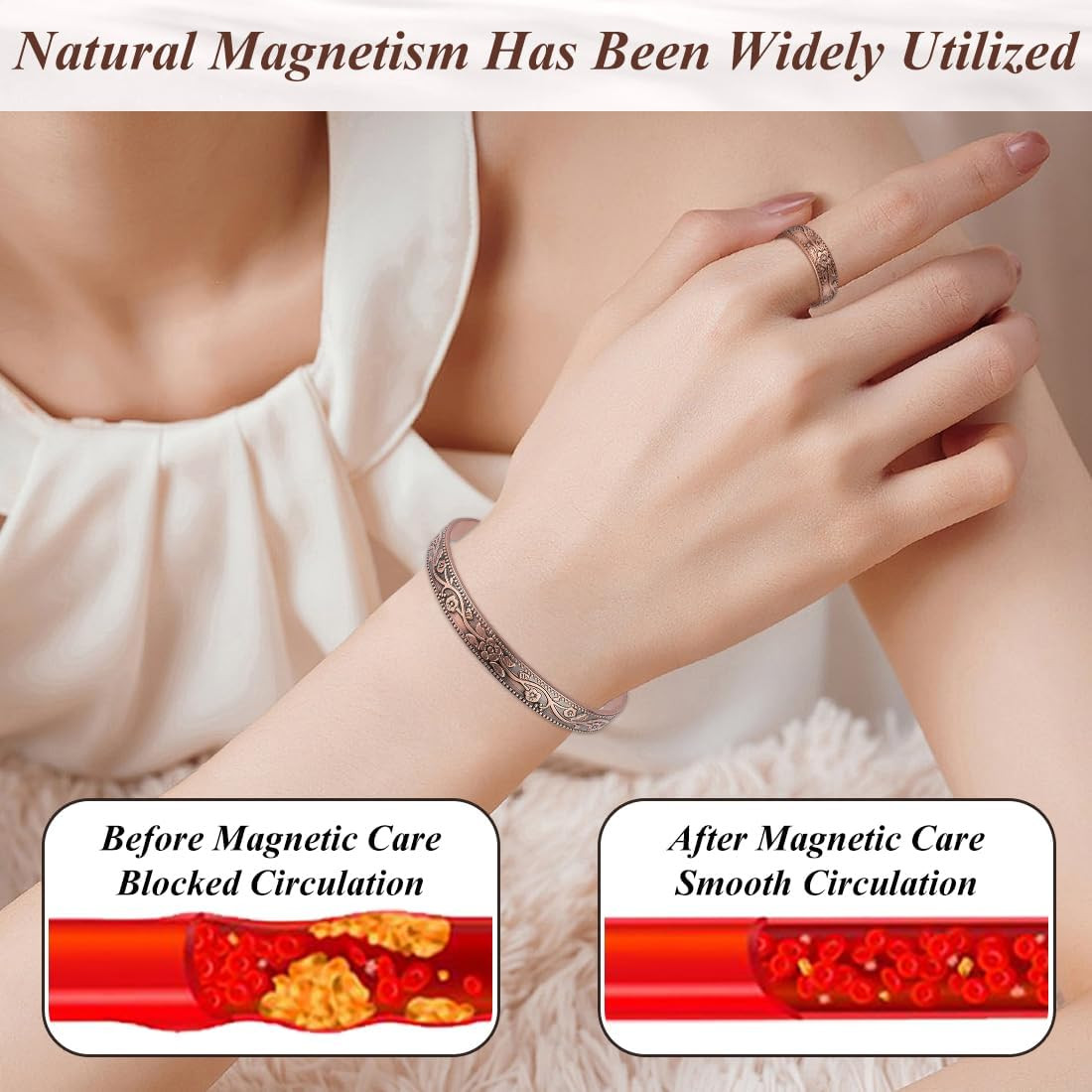 Copper Magnetic Bracelet & Ring Set for Women 99.9% Pure Copper, Strong Magnets