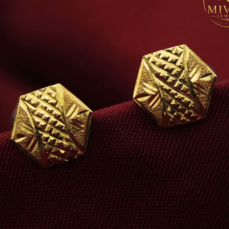 22K Gold Bezel Stud Earrings 1.3×1.1cm Everyday Wear Shiny Fine Jewelry 2.13g