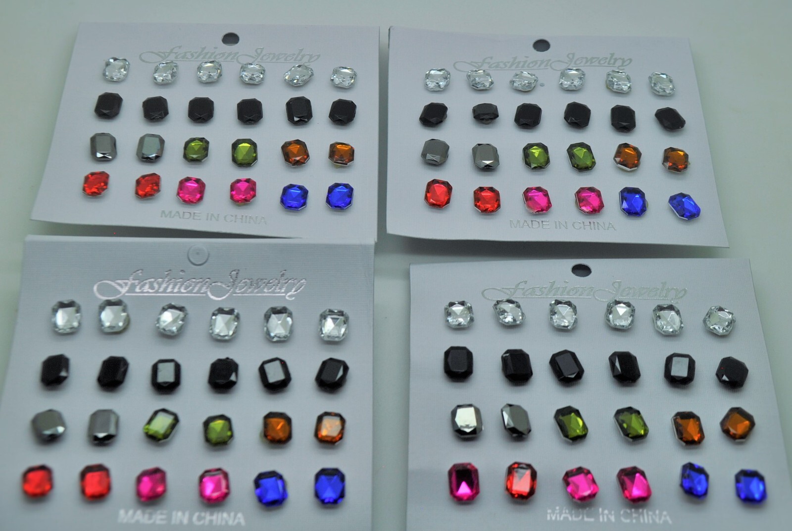 48 Pairs/4 card rectangle Stud colorful Earrings Men/Women fashion jewelry lot
