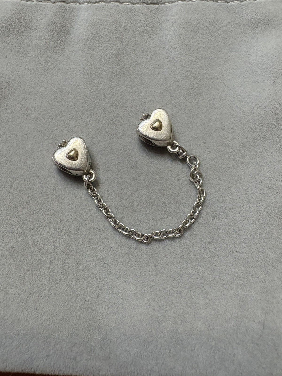 Retired Pandora Heart & Crown Safety Chain Sterling and 14k Gold-791878-05