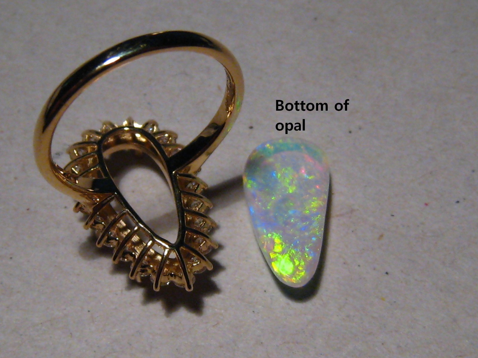 3.7 ct. , Gem Opal & Diamond Ring , Solid 18k Yellow Gold