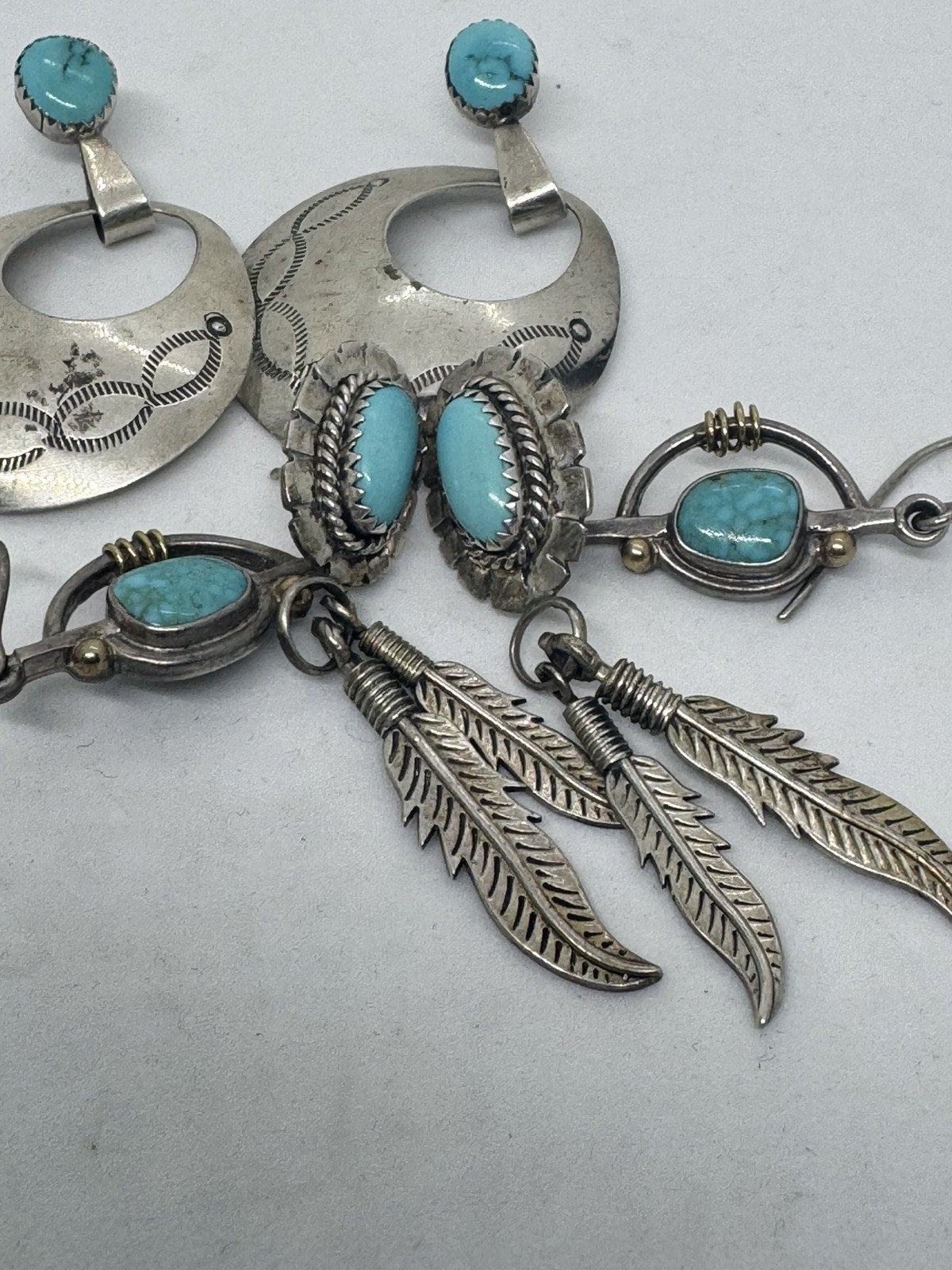 Lot of 3 Native American Sterling Silver Turquoise Earring -Two Stamped (3pr)