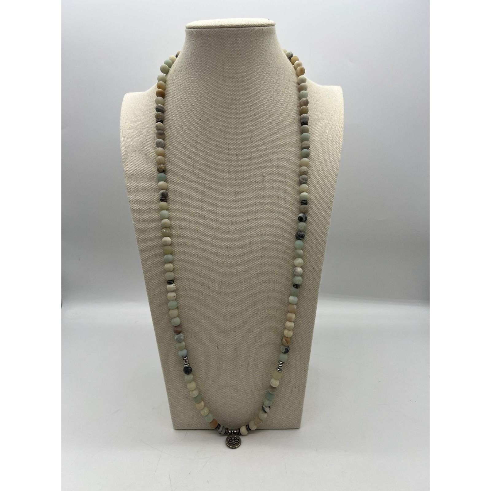Amazonite Stone Beaded Lotus Necklace Boho Zen Spiritual Minimalist Blue