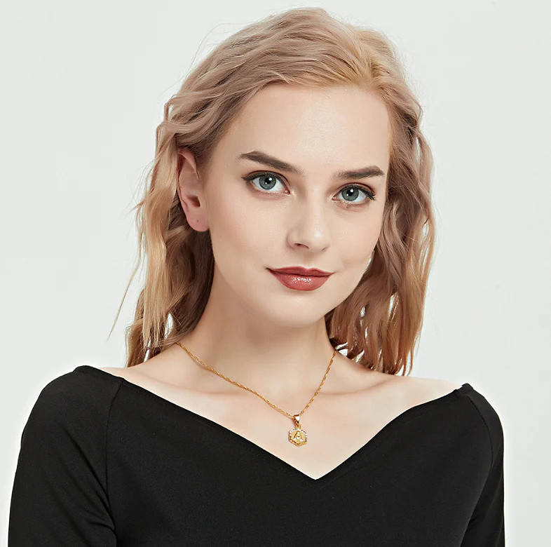 Initial Hexagon Pendant Necklace