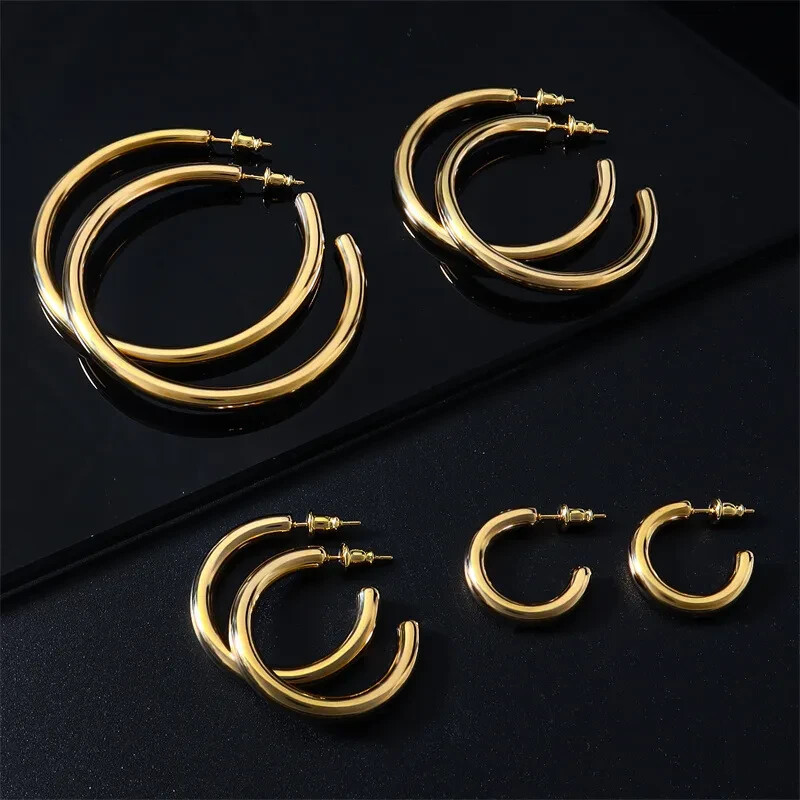 18K Gold Filled Classic Tube Hoop Earrings Many Sizes Small Medium (X-)Large H7