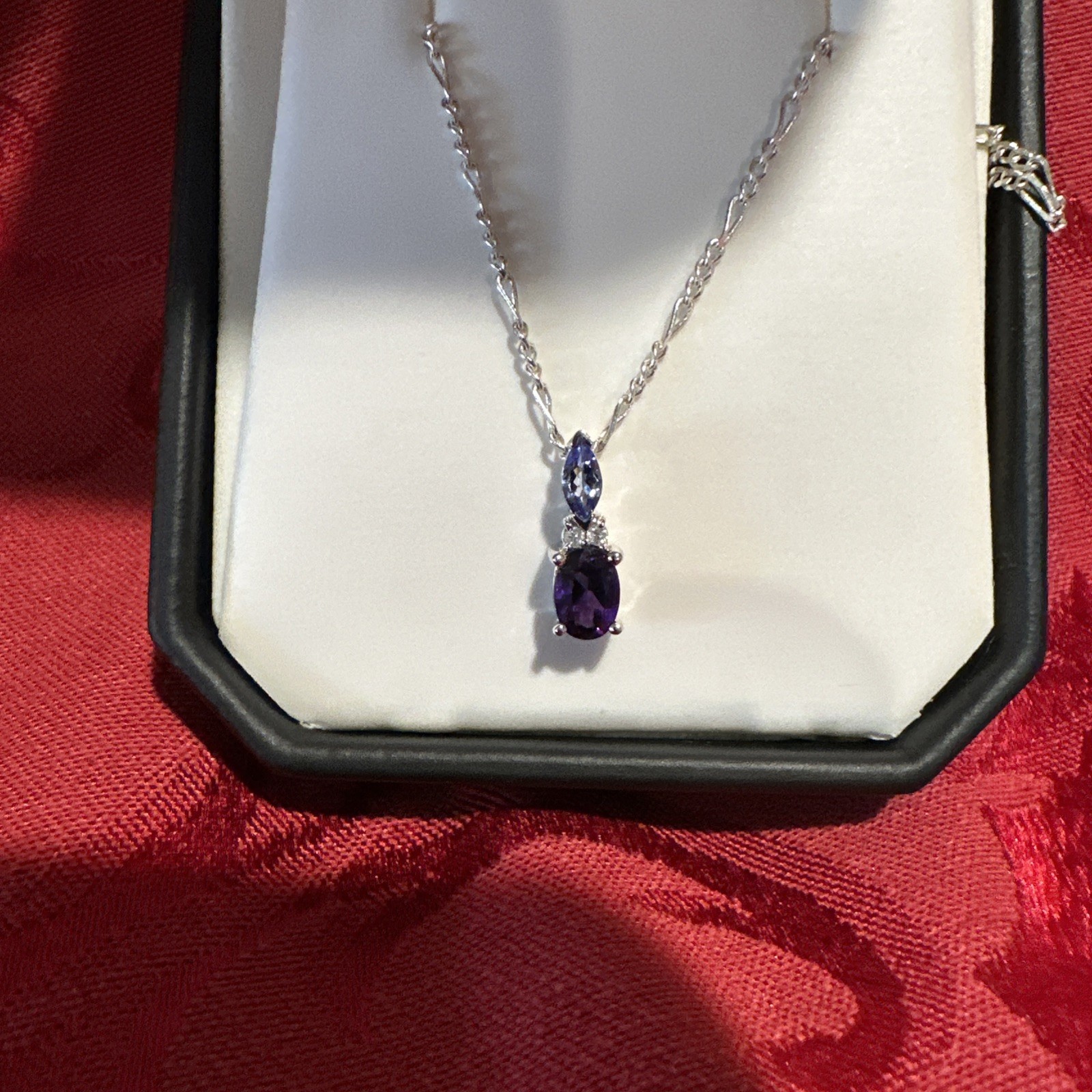 Faux Amethyst Necklace with Silver Chain and Setting