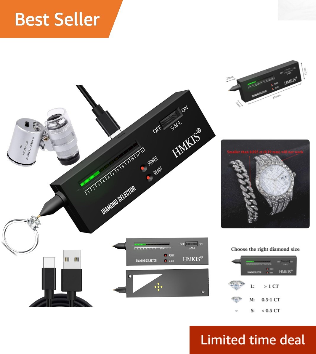 Non-Rechargeable Diamond Tester Pen & 60X Jewelry Loupe for Quick Tests