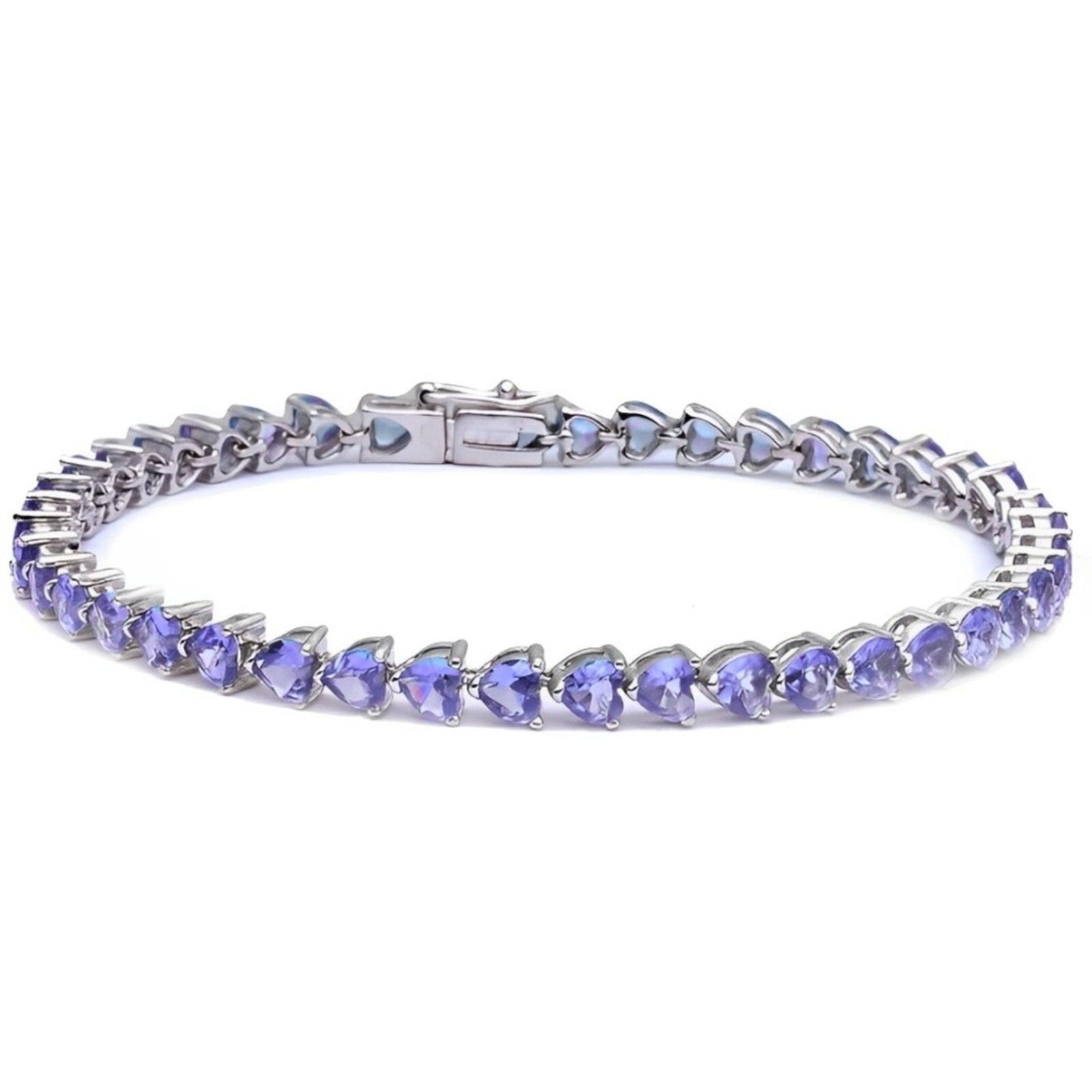 2PK Tanzanite Cubic Zirconia Heart CZ Tennis Bracelet And Studs Earrings