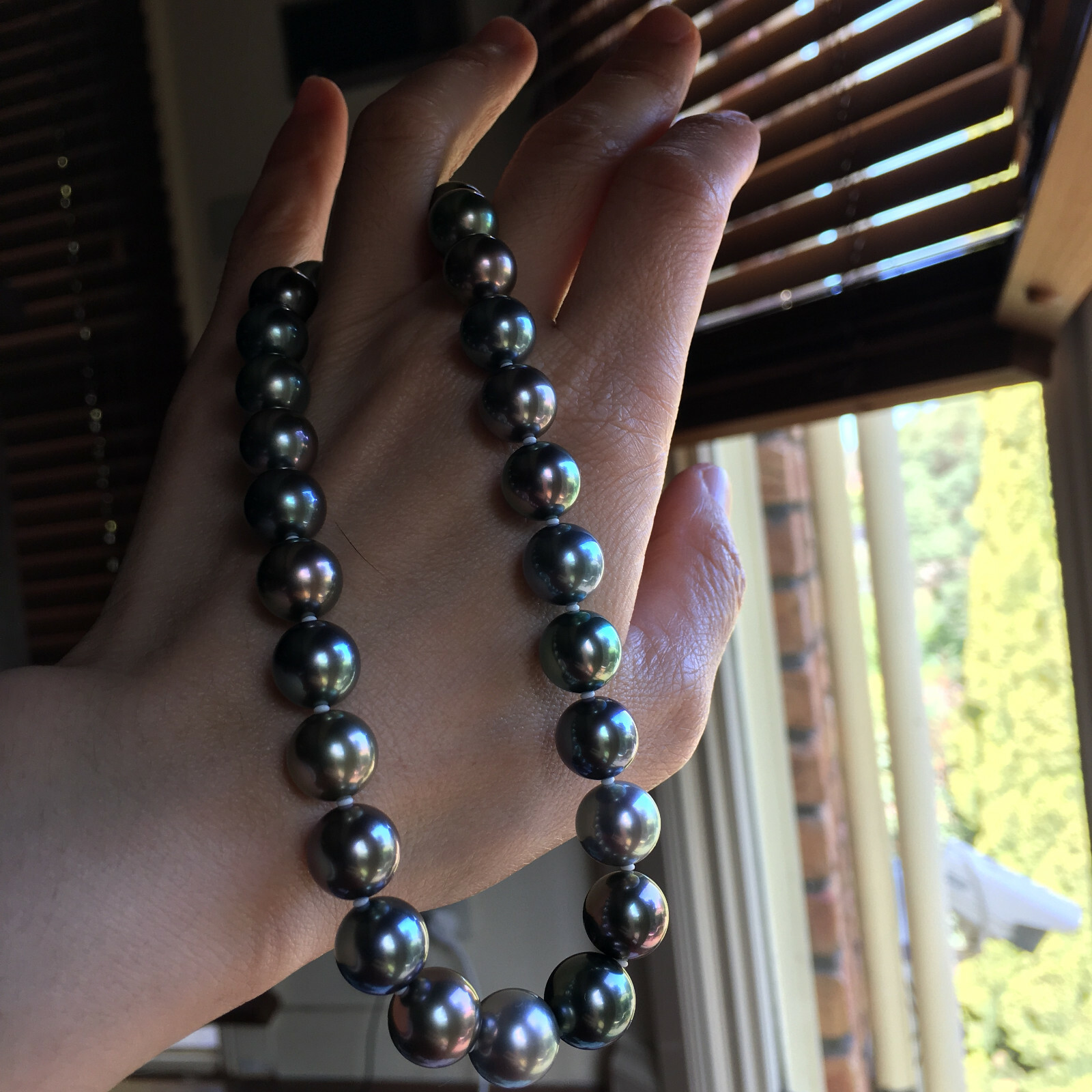 Rare Multi-gray Peacock black Tahitian Pearl 10-11.6mm Top Quality Necklace 43cm