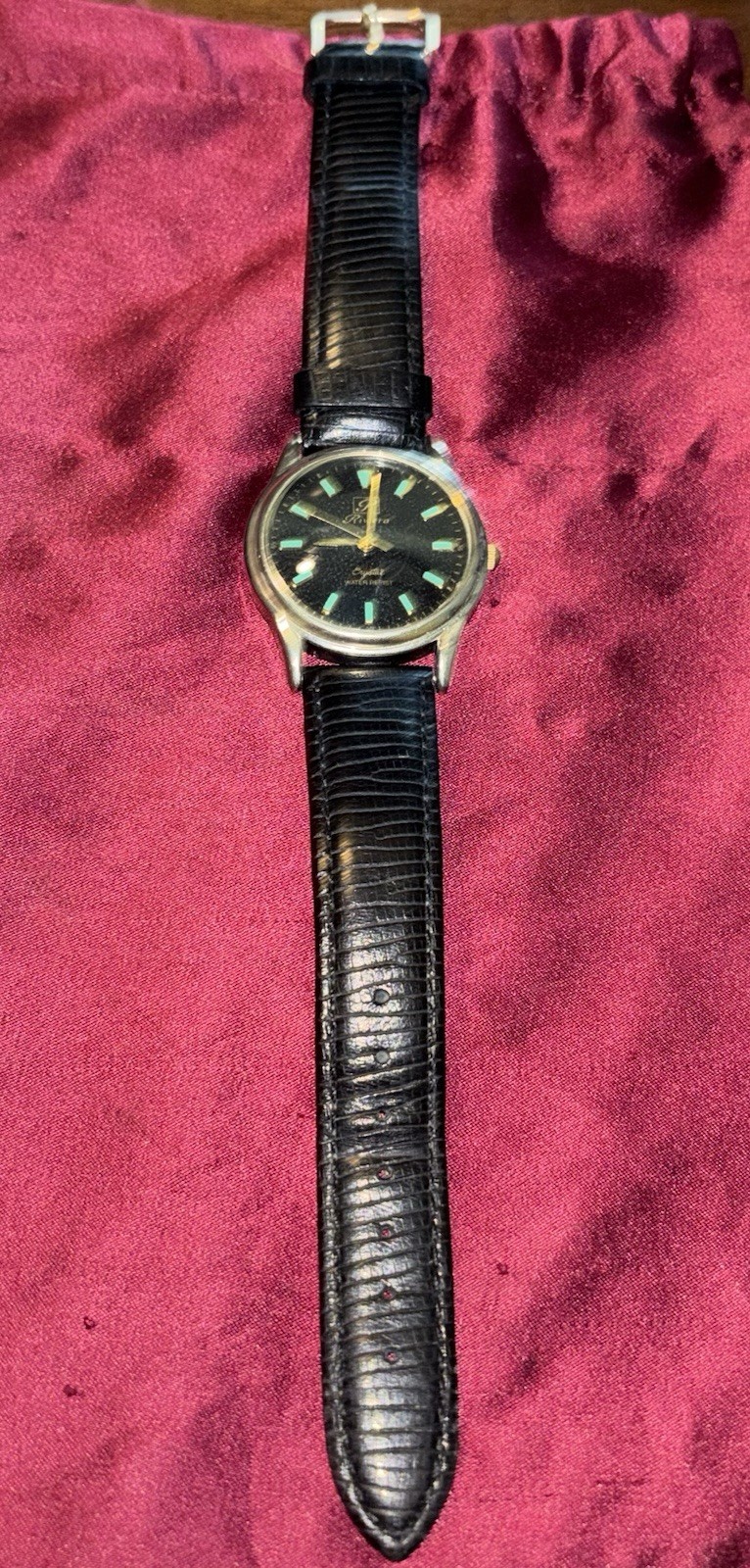 Riviera Vintage Watch Rare Black Dial SS Silver Case 36-39mm