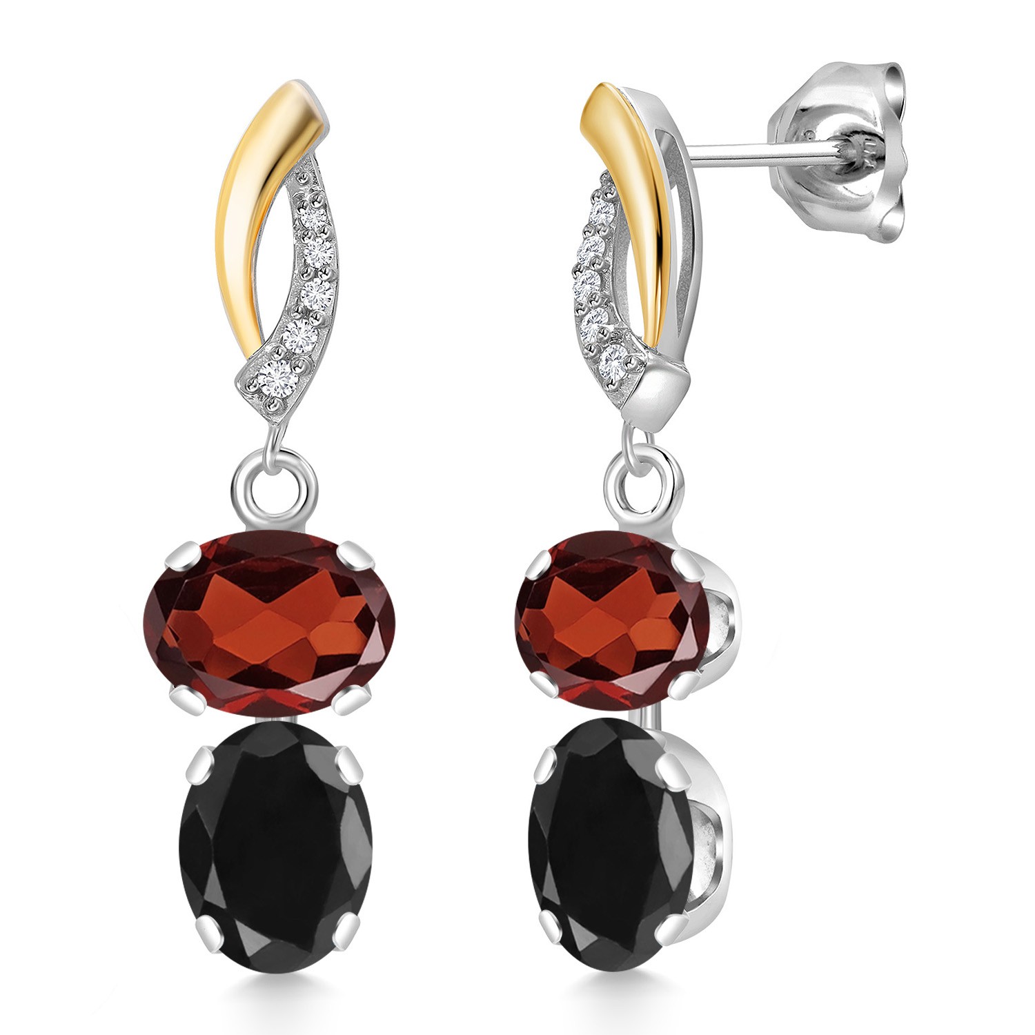 925 Silver and 10K Yellow Gold Garnet and Black Sapphire and Lab Grown Diamond