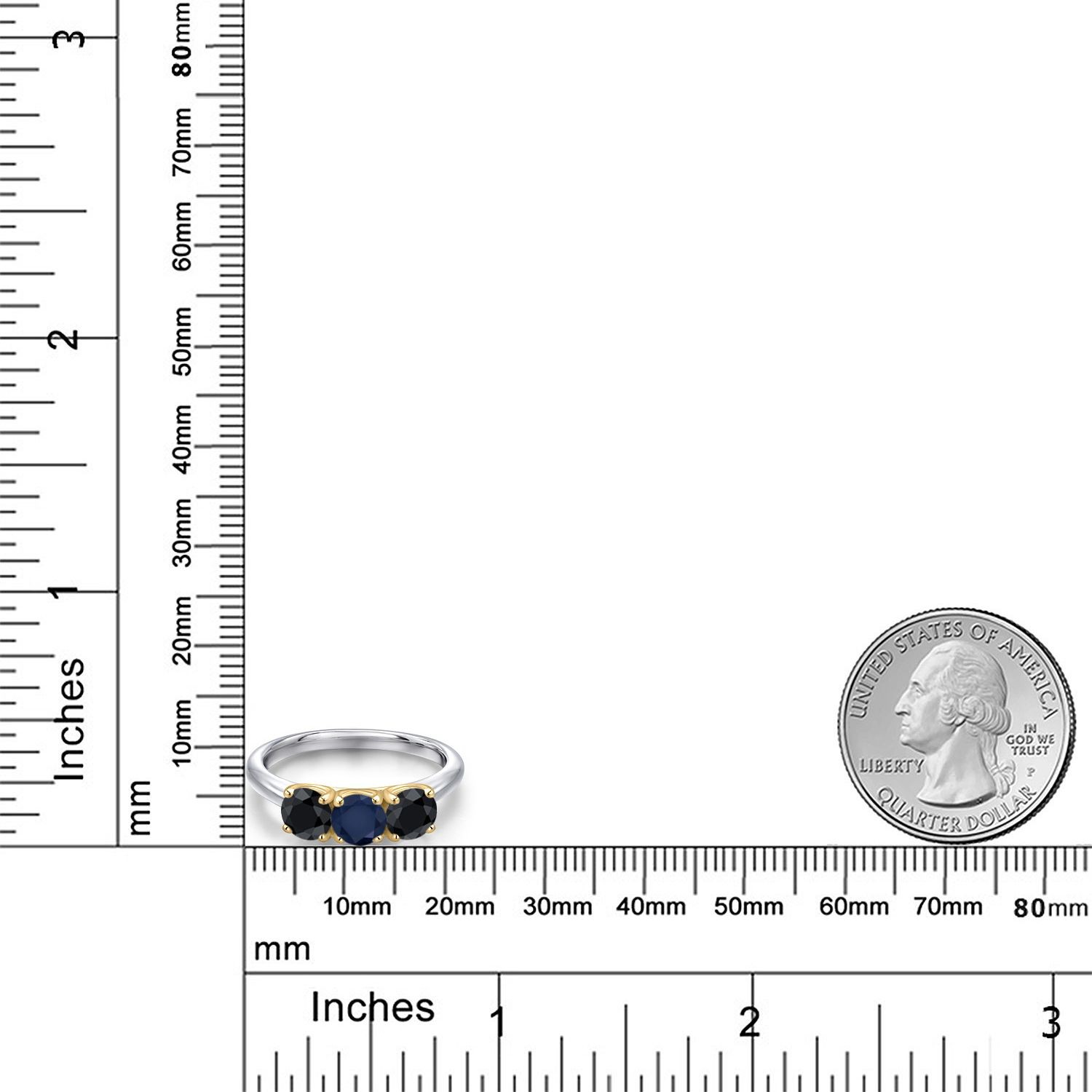 925 Silver and 10K Yellow Gold Sapphire and Black Sapphire Engagement Ring For