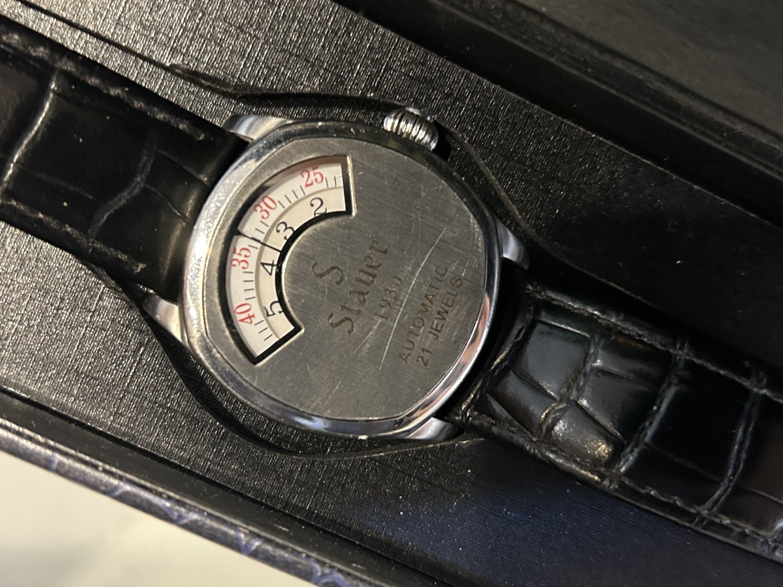 Stauer 1930 Dashtronic, Automatic, 21 Jewels, Stainless Steel, Leather Used
