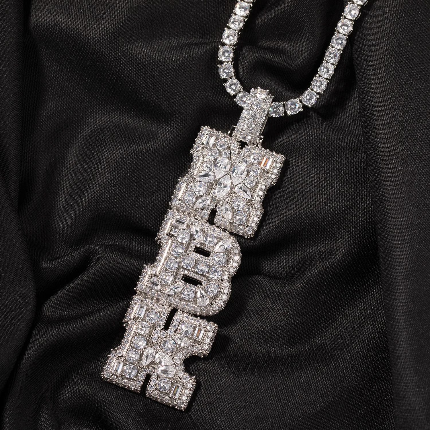 Iced Out Letter Pendant Nameplate Multicolor CZ Hip Hop Bling Necklace Gift NEW
