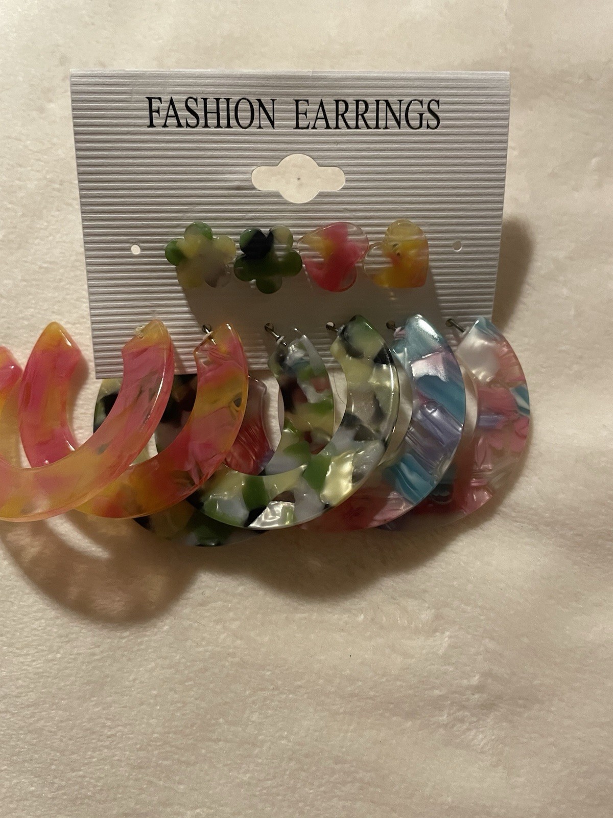 Lot of 3 Multicolor Plastic Hoop & Dangle/Drop Earrings Set Butterfly Back