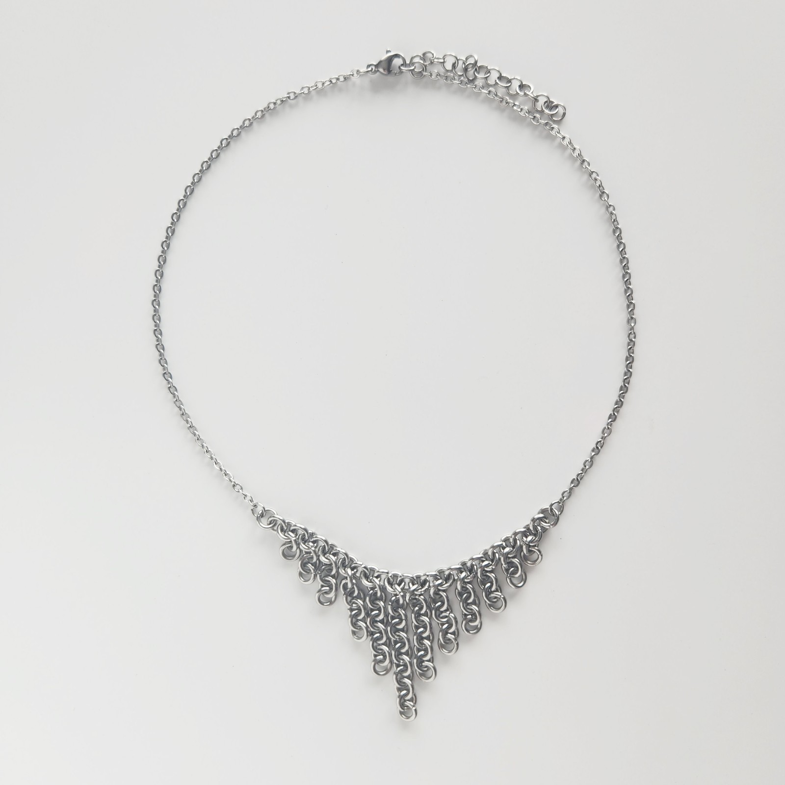 Vintage Medieval style V shape silver chainmail necklace made of stainless steel